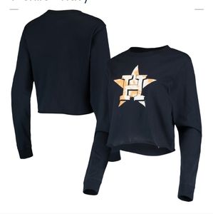 Houston Astros navy long sleeve crop top